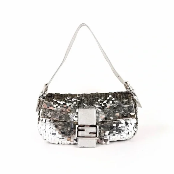 •SOLD• RARE Fendi Metallic Silver Sequin Baguette - Picture 1 of 8